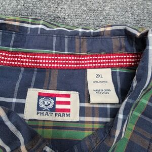Phat Farm Mens Plaid Short Sleeve Button Up Shirt Fuel Gasoline Patches Size 2XL